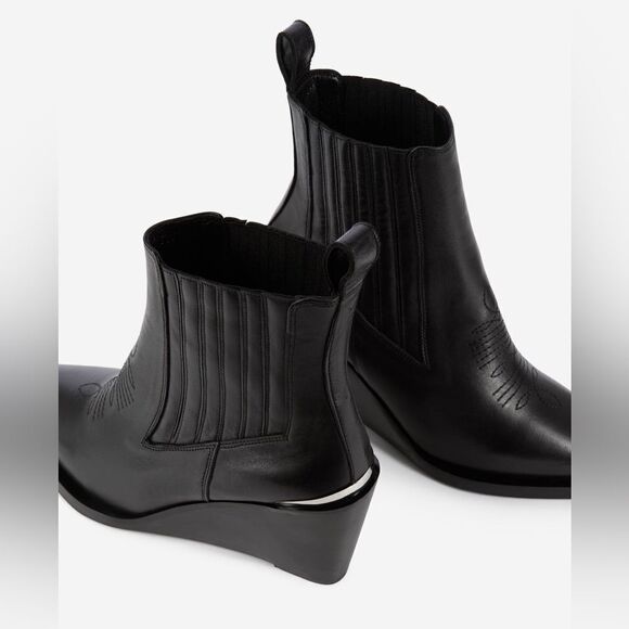 NWT! The KOOPLES $575 Topstiched Leather Wedge Ankle Boots Silver Detail EU 39 - Picture 4 of 16